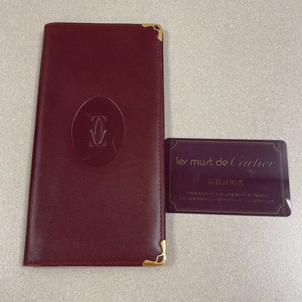 Cartier Vintage Bifold Long Wallet in Burgundy - Preowned